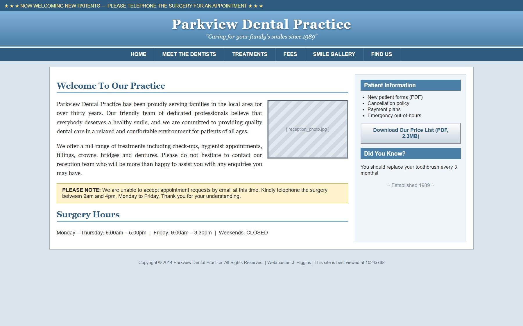 A dated local business website before the rebuild